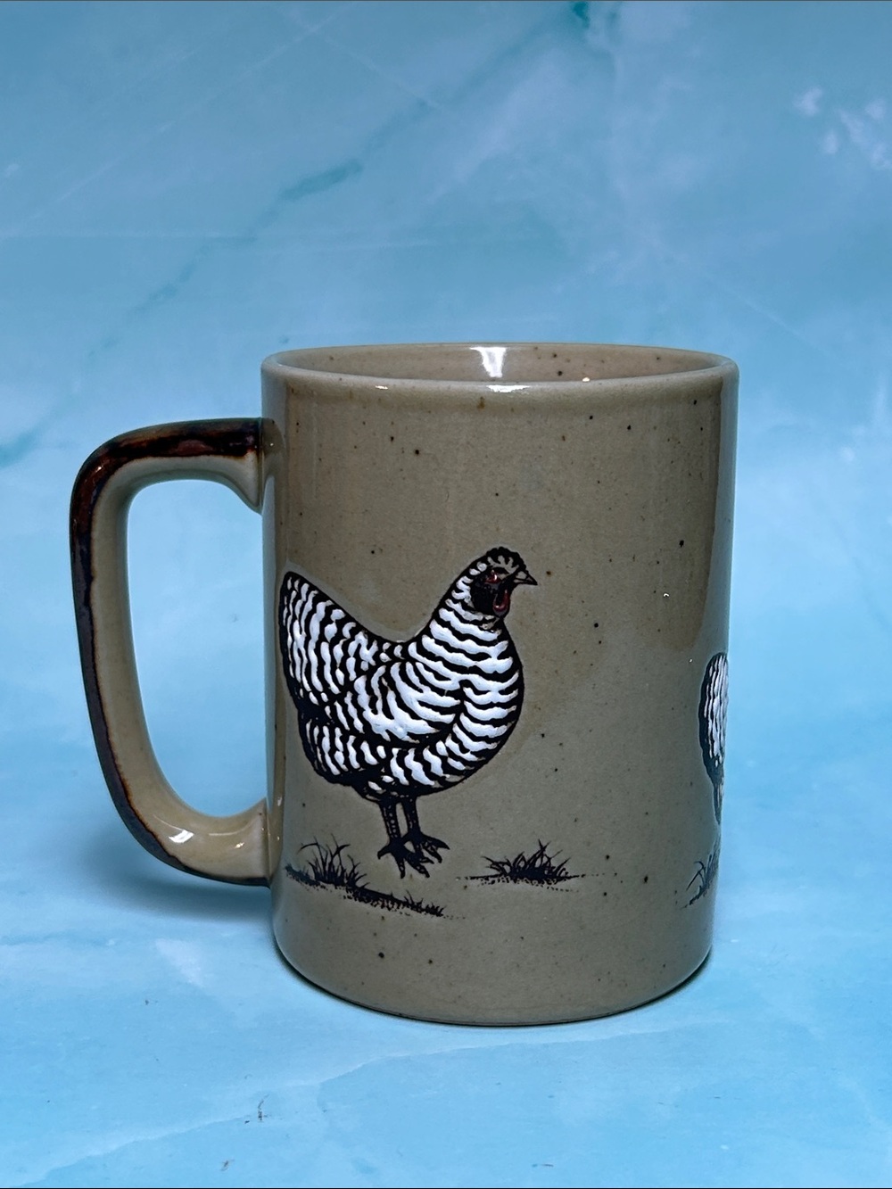 Vintage Otagiri Stoneware Chicken Mug in Taupe with White & Black Hen Motif